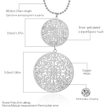 Declarație Runda Gol De Flori Pandantiv Colier De Aur În Interiorul Cristal Moda Colier Lung De Bijuterii Bijoux Collier Mujer