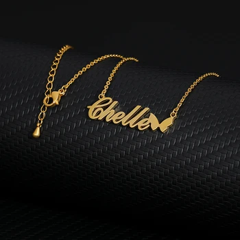 Nume personalizat Necklece cu Inima/Coroana/Fluture Bijuterii Personalizate Pentru Femei de Moda din Oțel Inoxidabil Numele Colier de Aur Cravată BFF
