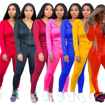 7 Culori 2020 Noua Moda Femei Sport din Două piese Costum de Haine de Culoare Solidă Fermoar Hanorac Pantaloni Lungi