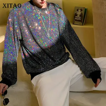 XITAO Sequin Femei Tricou de Moda Noua 2020 Primavara Plina Maneca Pulover de Mici Proaspete Mozaic Zeita Fan Tricoul DMY3956