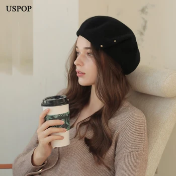 USPOP Pălării de Iarnă pentru Femei Lână Berete de culoare Solidă Pălărie Groasă de Lână Cald Pălărie
