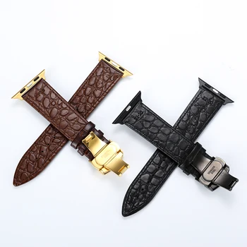 Noua curea de aligator pentru iWatch Apple Watch 38mm 42mm serie dublu catarama fluture catarama curea din piele de crocodil