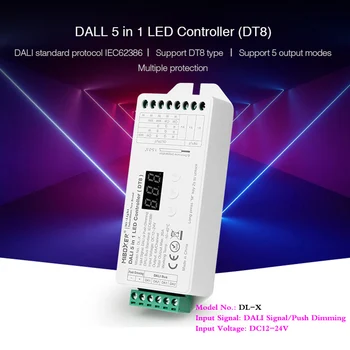 DT8 DALI 5 IN 1 Benzi cu LED-uri Controler display Digital dimmer singură culoare/RGB/RGBW/RGB+CCT modul de ieșire 12~24V Compatibil DL-POW1