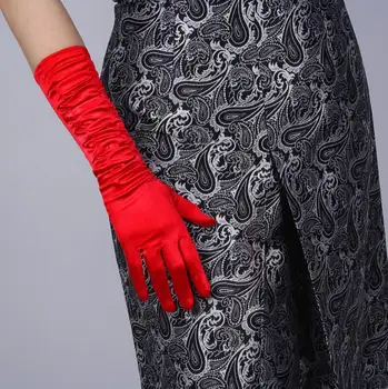 Moda pentru femei pliat imitație satin lung mănuși de sex feminin elegant rochie de petrecere mănușă 38cm R1063