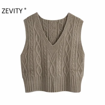Zevity Noua Moda Pentru Femei V-Neck Solid Poftă De Mâncare De Tricotat Pulover Femei Fără Mâneci Vesta Casual Slim Chic De Agrement Pulovere Topuri S454