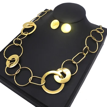 AMUMIU de Lux, pline de culoare orbitor de Mireasa cerc seturi de bijuterii pentru femei cravată de culoare de aur colier și cercei set JS231
