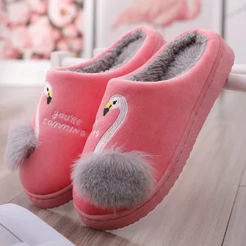 Femei Iarna Papuci de Casa 2019 Nou Drăguț Flamingo Non-alunecare de Blana Moale de Pluș Cald de Interior Bedroom Home Pantofi doamnelor cu blană diapozitive