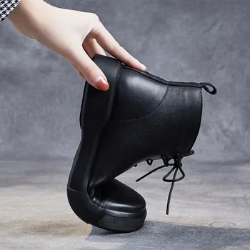 DRKANOL Negru Clasic Femei Cizme 2020 Toamna Iarna Cald Pantofi Femei din Piele Glezna Cizme cu Talpă Moale Manual Cizme Plate