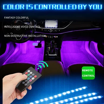 12 LED-uri Auto de Interior Podea picior Lampa AUTO Decor de Lumină Cu USB mai Multe Moduri de Styling Auto Atmosfera RGB Neon Lampa de Benzi