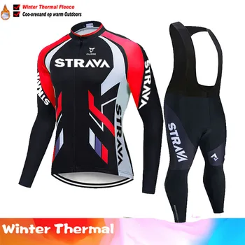 2020 Nou STRAVA Echipa Pro Termică Iarna Fleece Bărbați Ciclism Jersey cu Maneca Lunga Set Sport în aer liber, Biciclete MTB Îmbrăcăminte Ropa Ciclismo