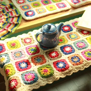 Arcylic multicolor bunica tricotat manual mat Pătură Croșetat Perna de pe Canapea Fereastra de masă apartament