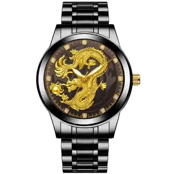 De Lux Stras Dragon Ceas De Ceas Masculin Brand De Top Ceasuri Pentru Bărbați Cuarț Ceas De Mână Completă Din Oțel Inoxidabil Curea Ceas De Aur Omule