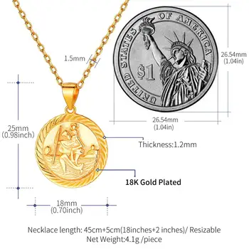 U7 Saint Christopher Colier Argint Pandantiv Colier Religioase Creștine Bijuterii Farmecul de Monedă pentru Femei Barbati P107