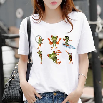 Broasca Print Femeie Tricouri Femei Vara Noi Harajuku Distracție Model Animal Drăguț Tricou Femei Topuri Casual cu Maneci Scurte T-shirt