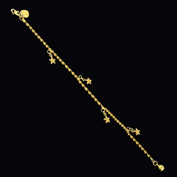 En-gros de aur pur de culoare 2mm val lanț cu stele farmecul brățară pentru Femei / fete 18cm lungime. Aur de 24K GP Femei Bijuterii