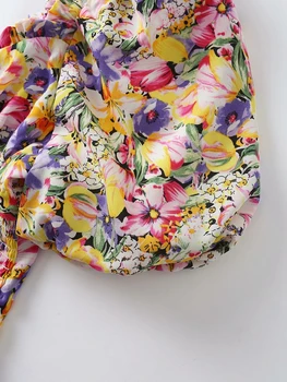 În 2020, noi femeile v gât elegant florale de imprimare casual slim halat bluza feminin puff maneca elastica camasi camasa de petrecere a timpului liber topuri