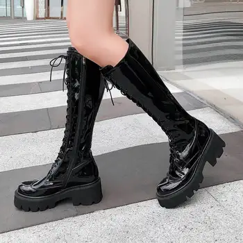 Doratasia 2020 design de brand mare marimea 42 piele naturala moda șireturile Femeie Pantofi cizme pentru Femei Cizme genunchi ridicat feminin
