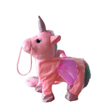 Mersul pe jos și Cântând Unicorn Electric de funcționare cântând unicorn de pluș jucărie de mers pe jos de muzică jucărie mică Pegasus papusa