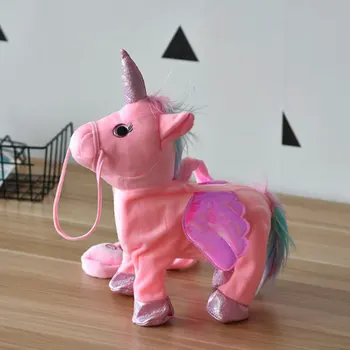 Mersul pe jos și Cântând Unicorn Electric de funcționare cântând unicorn de pluș jucărie de mers pe jos de muzică jucărie mică Pegasus papusa