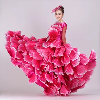 360 de Grade/de metri în Plus Dimensiunea Femei Flamenco spaniol Rochie Florale, Petale de Maxi țigănci spectacol de Dans din Buric, Costume