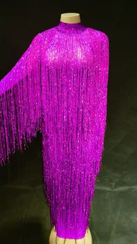 8 Culori Femei Sexy Etapa Net Fire Rochie Plină De Strălucire Ciucure Club De Noapte Partid Etapă Purta Dansatoare Bling Costume De Dans
