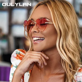 Oulylan Femei fără ramă de ochelari de Soare Moda în formă de Inimă Ochelari de Soare pentru Loma de Epocă Drăguț 90 Degrade de Nuante Ochelari de soare UV400