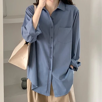 Bluza Femei 2020 Toamna anului Nou Blusas Femininas Elegante cu Mâneci Lungi Stil coreean Pierde-Fit Solidă Șifon Tricou Femei 51C