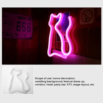 Agățat de perete de Lumină Decor de Vacanță Neon Lumina de Noapte Pisica în Formă de Lampă cu Led Pentru Decorare Dormitor Petrecere de Nunta, Cadou USB Baterie