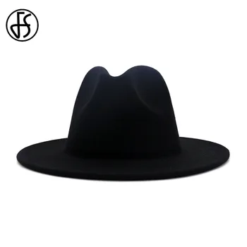 FS 60CM Negru Camel Mozaic Panama Lână Simțit Pălării Fedora Femei Bărbați Margine Largă Trilby Jucător Partid Lady Jazz Capace
