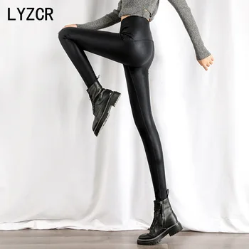 LYZCR Piele Push-Up Jambiere Pentru Femei Sexy Iarna din Piele Pu Pantaloni de Catifea Femei Talie Mare Legging Cald Întinde Leggins