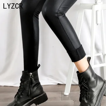 LYZCR Piele Push-Up Jambiere Pentru Femei Sexy Iarna din Piele Pu Pantaloni de Catifea Femei Talie Mare Legging Cald Întinde Leggins