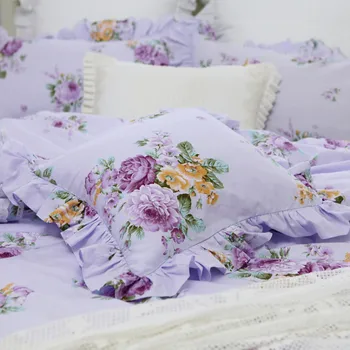 Gradina flori violet print pernele de acoperire Floral ruffle pernă acoperă manual canapea perne printesa elegant lenjerie de pat perna de caz