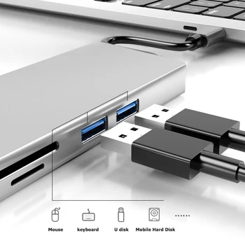 USB de Tip C Docking Station HDMI pentru Laptop HW-TC12 Hub USB Tip C la Multi USB 3.0, HDMI, VGA, RJ45 PD Splitter Adaptor pentru PC