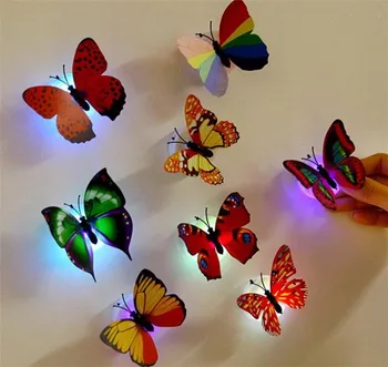 10buc Led fluture autocolant perete nunta acasă lumina de noapte de a se încleia fluture 3D luminoase, autocolante colorate petrecerea de nunta