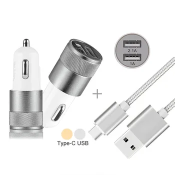 2-Port USB Smart Aluminiu Incarcator de Masina + Nylon Tip C Cablu USB pentru Samsung Galaxy S8 S9 A8+ A9 Plus 2018 Nota 8 9 A3 A5 A7 2017
