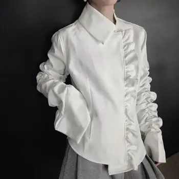 2020 primavara toamna noua moda neregulate bluză albă birou femei doamnelor volane cămașă cu mâneci lungi topuri