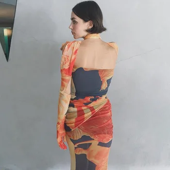 NCLAGEN Grafice Imprimate Rochie Maxi Si Crop Top Cu Mănuși Set de Doua Bucati de Partid Clubwear Backless 2020 Femei, Costume Sexy