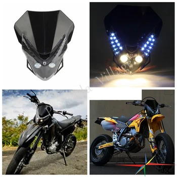 Papanda Negru Motocicleta Universal Far Dirt Bike Faruri LED Dual Sport pentru Yamaha, Suzuki YZ CR DR DRZ CBR