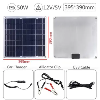 50W Panou Solar Dual USB 12V/5V Monocrystaline Celule Solare Flexibile Impermeabil Încărcător Solar pentru Masina RV Yacht Baterie Barca