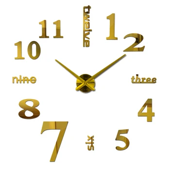 New sosire Cuarț ceasuri ceasuri de moda 3d real mare ceas de perete s-au grabit oglindă autocolant diy pentru decor cameră de zi ceasuri