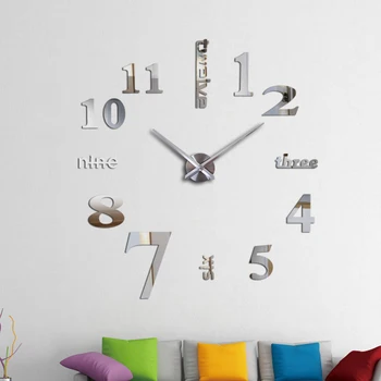 New sosire Cuarț ceasuri ceasuri de moda 3d real mare ceas de perete s-au grabit oglindă autocolant diy pentru decor cameră de zi ceasuri
