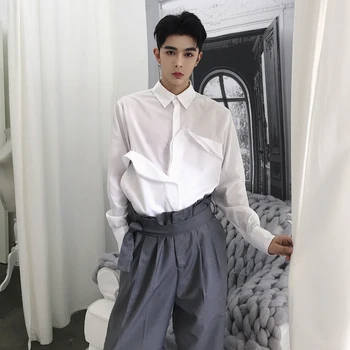 MIXCUBIC 2018 vara coreeană stil unic Suprapuse foaie de design tricouri barbati casual alb vrac camasi pentru barbati,marimea M-XXL