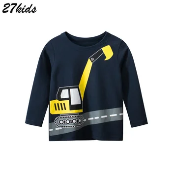 27kids Primavara Toamna Haine de Băieți Complet Maneca Cămașă O-Neck Bumbac Excavator Tricouri Îmbrăcăminte pentru Copii Bluze pentru 2-9 ani