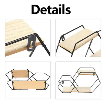 Nordic din lemn, din fier forjat agățat de perete raft hexagonale geometrice raft de depozitare depozitare suspendate decor de uz casnic rack