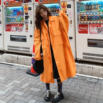 2020 plus dimensiune coreean portocaliu Toamna Casual mantie Lungă de genunchi pardesie femei streetwear liber Batwing canadiană de Primăvară FY104