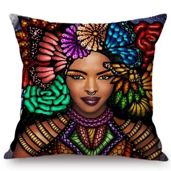 Regina africană Fata de Arta Pictura față de Pernă de Bumbac Lenjerie de pat Exotice Stil Etnic Decorative Canapea Pernă Caz 45X45CM