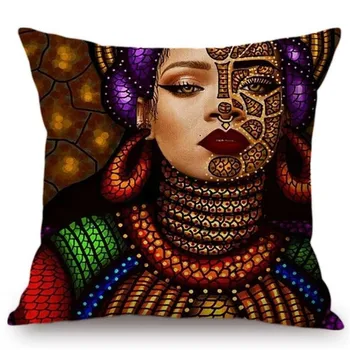Regina africană Fata de Arta Pictura față de Pernă de Bumbac Lenjerie de pat Exotice Stil Etnic Decorative Canapea Pernă Caz 45X45CM