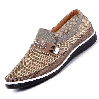 2021 Noi De Vara Plasă Pantofi Bărbați Slip-On Flat Sapatos Gol Afară Confortabil Tatăl Om Pantofi Casual Mocasini De Bază Espadrile