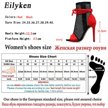 Eilyken Noi 2021 Chelsea Plasă de Femei Subțire Toc 11.5 CM Pantofi de Moda Doamnelor Glezna Peep Toe Dantela-Up Cizme Sandale Rosu Negru