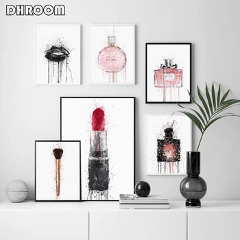 Acuarelă Parfumuri Machiaj De Moda Poster Buze Ruj De Imprimare Panza Pictura Arta De Perete Imagine Modernă Fată Cameră Decor Acasă